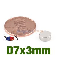 N38 7mm x 3mm halkaisijaltaan magnetoitu neodyymilevymagneetti, pieni ja tehokas NdFeB pyöreä radiaalimagneetit myytävänä